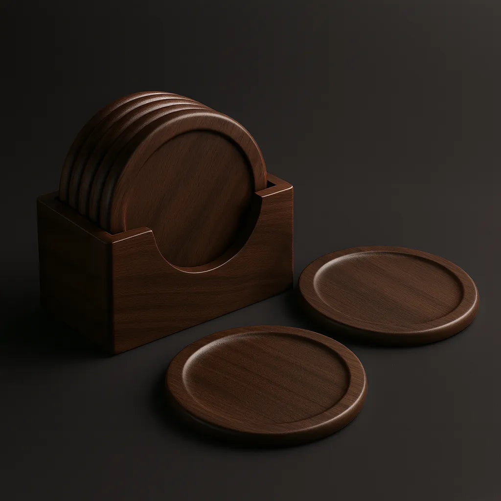 Kit 6 Porta-Copos de Madeira Nogueira Estilo Japonês - Luci Express