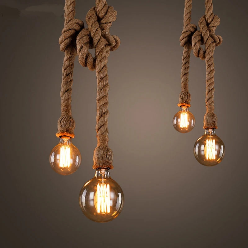 Nordic corda pendurado luz pingente retro loft luminárias de cozinha lâmpada suspensa para sala estar casa iluminação industrial decoração luminária
